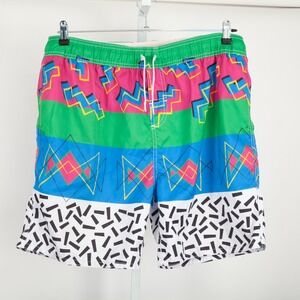 Wes and Willy Swim Trunks Mens XL Multicolor 90s Retro Geometric